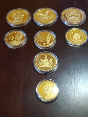 Gold-Colored Commemorative Coin Set - Decorative Home Display